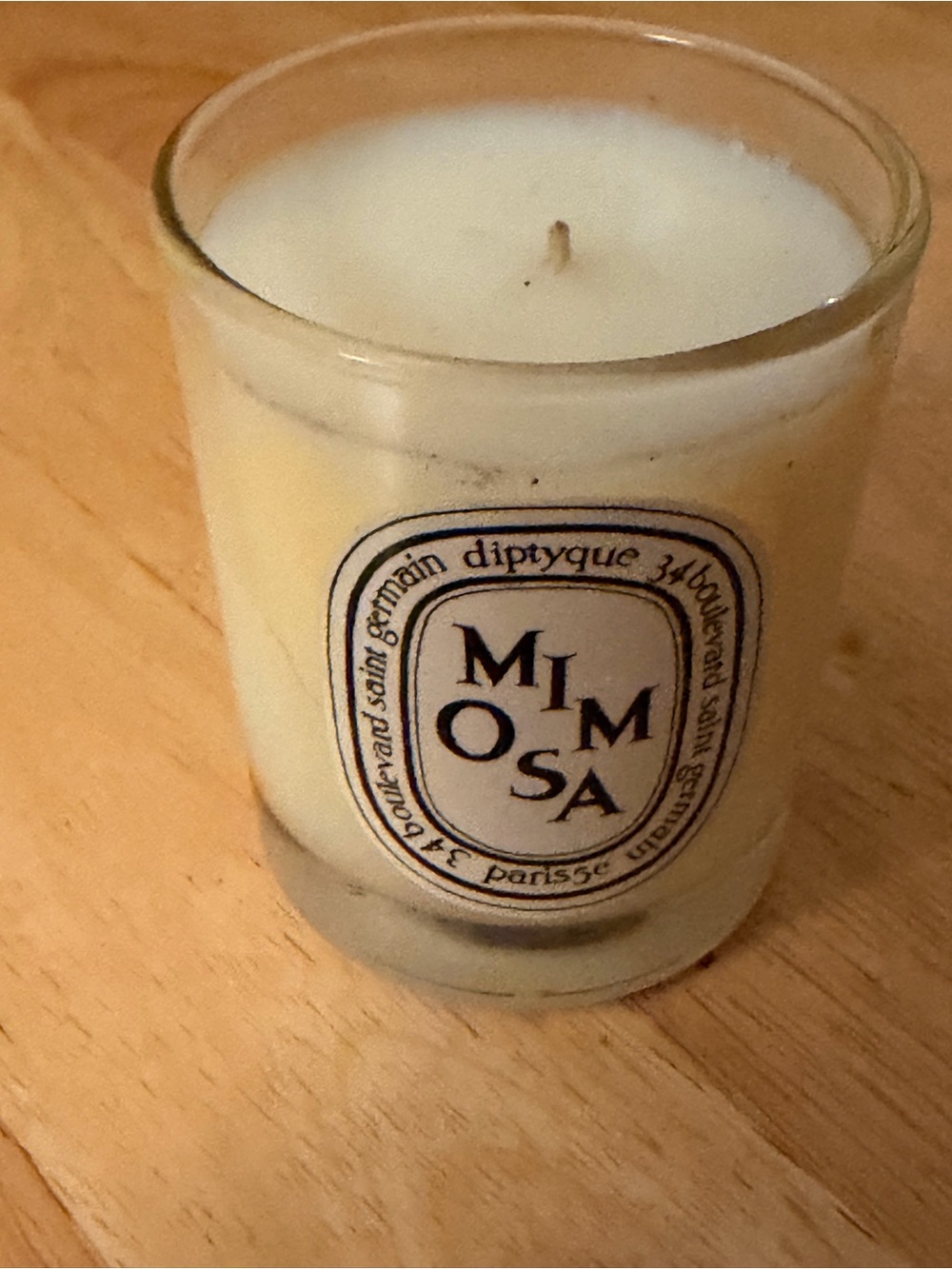 diptyque Mimosa Votive Candle — Cream Wax in Clear Glass